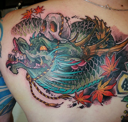 tattoos/ - Skull and dragon back piece - 100277